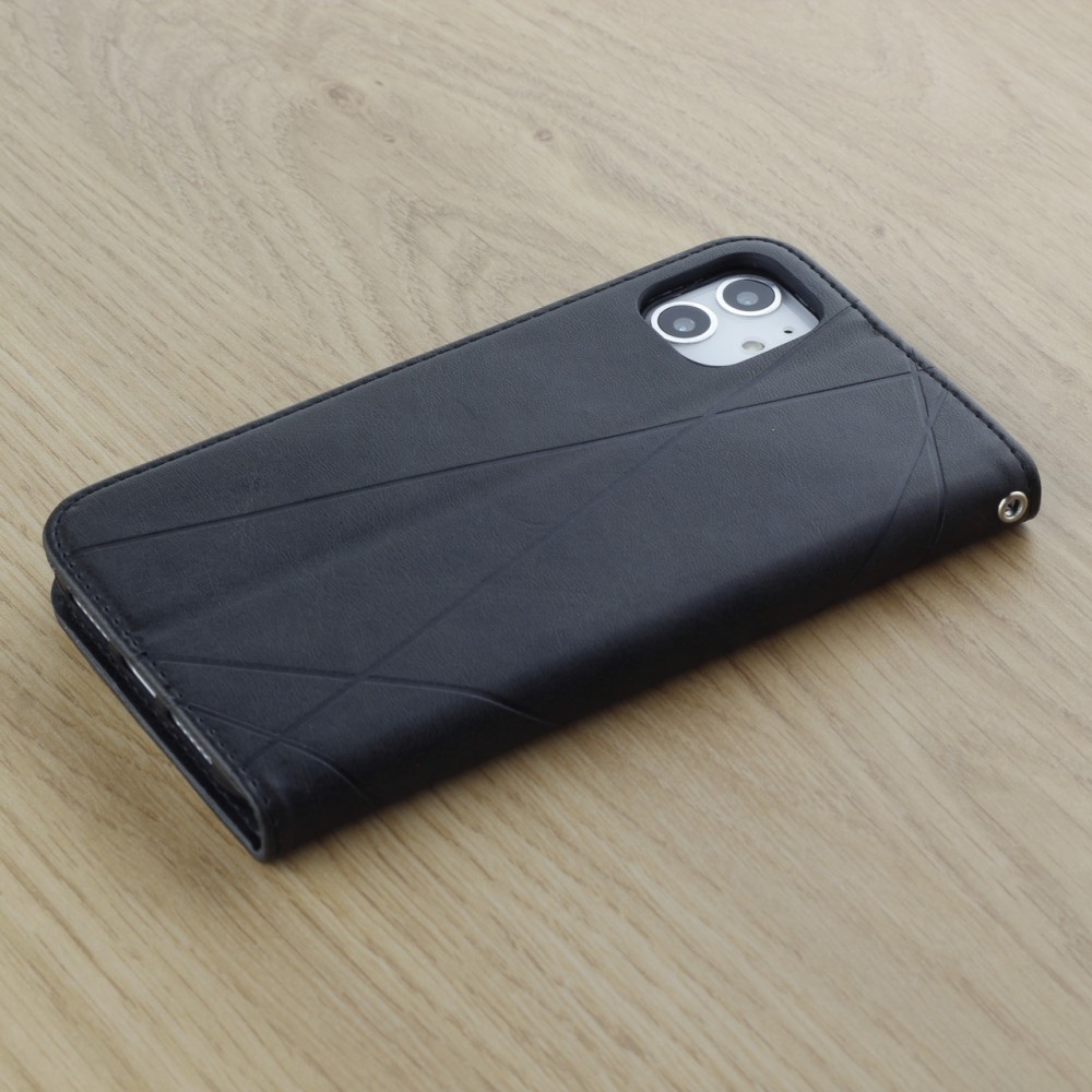 Coque iPhone 14 - Flip Géometrique - Noir/gris