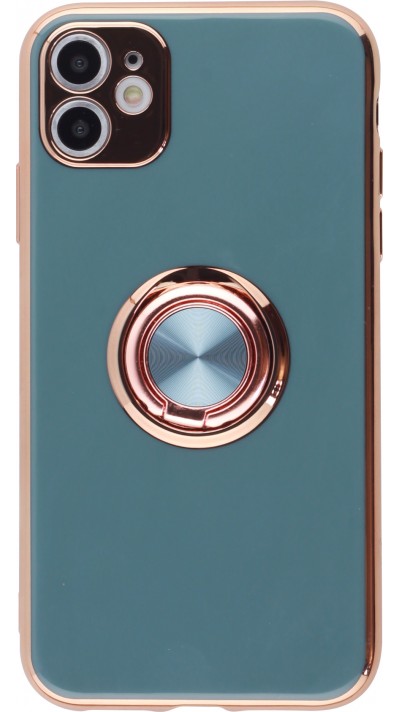 Coque iPhone 12 - Gel Bronze avec anneau gris - Vert