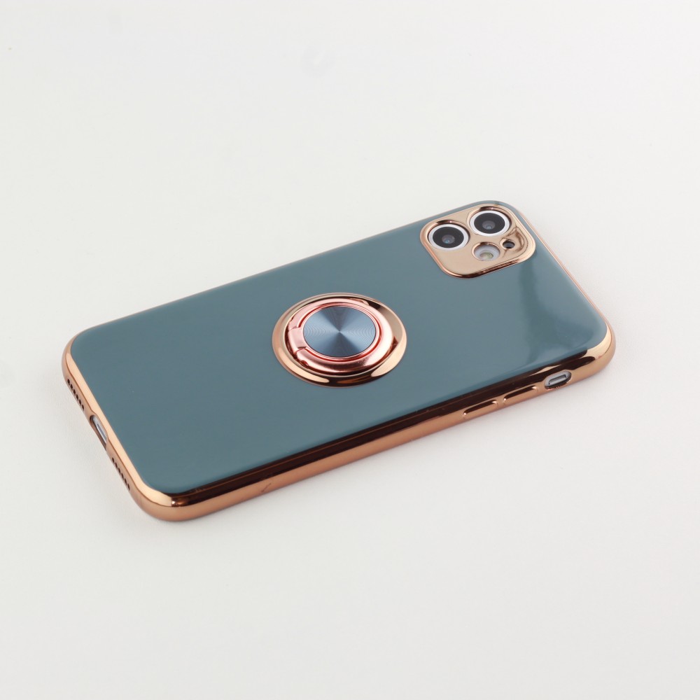 Coque iPhone 13 Pro - Gel Bronze avec anneau gris - Vert