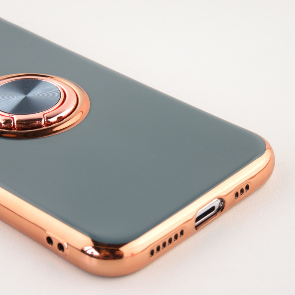 Hülle iPhone 13 mini - Gummi Bronze mit Ring grau grün