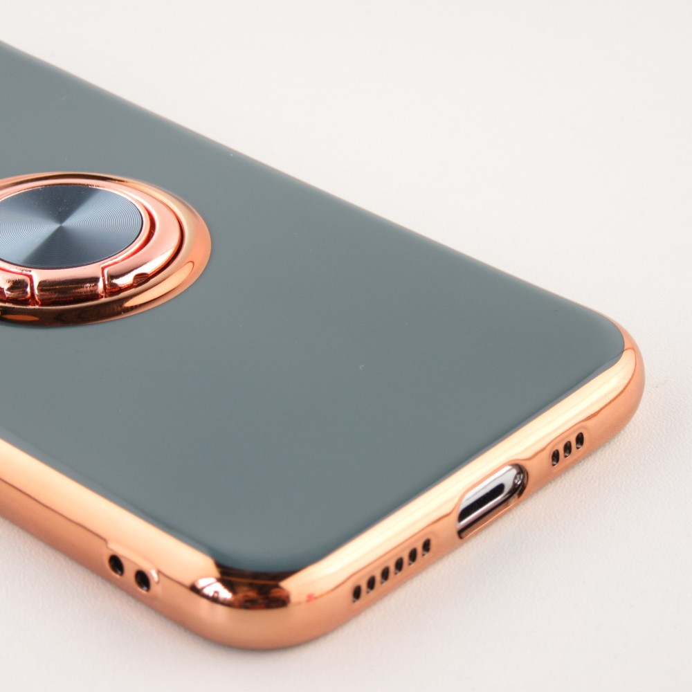 Hülle iPhone 13 Pro Max - Gummi Bronze mit Ring grau grün