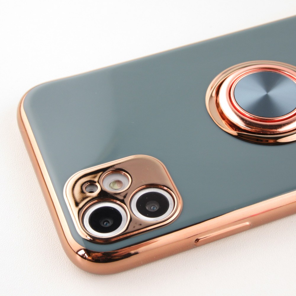 Coque iPhone 14 Pro Max - Gel Bronze avec anneau gris - Vert
