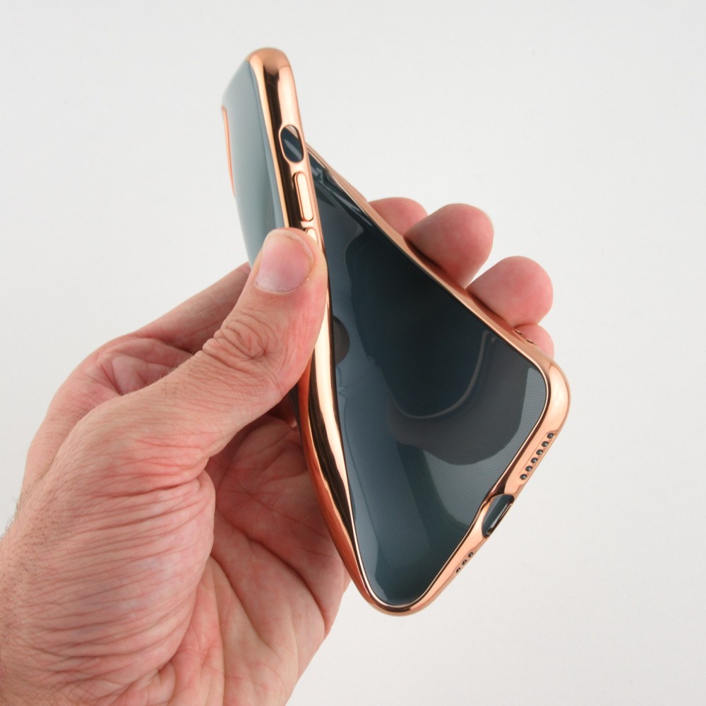 Hülle iPhone 13 mini - Gummi Bronze mit Ring grau grün