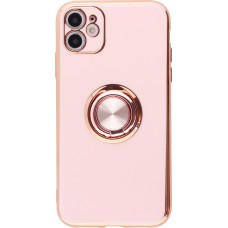 Hülle iPhone XR - Gummi Bronze mit Ring - Rosa