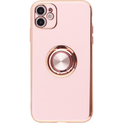 Coque iPhone 12 - Gel Bronze avec anneau - Rose