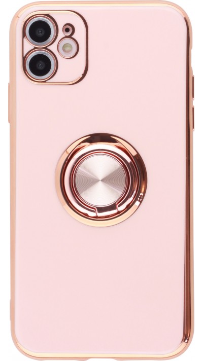 Coque iPhone 11 - Gel Bronze avec anneau - Rose