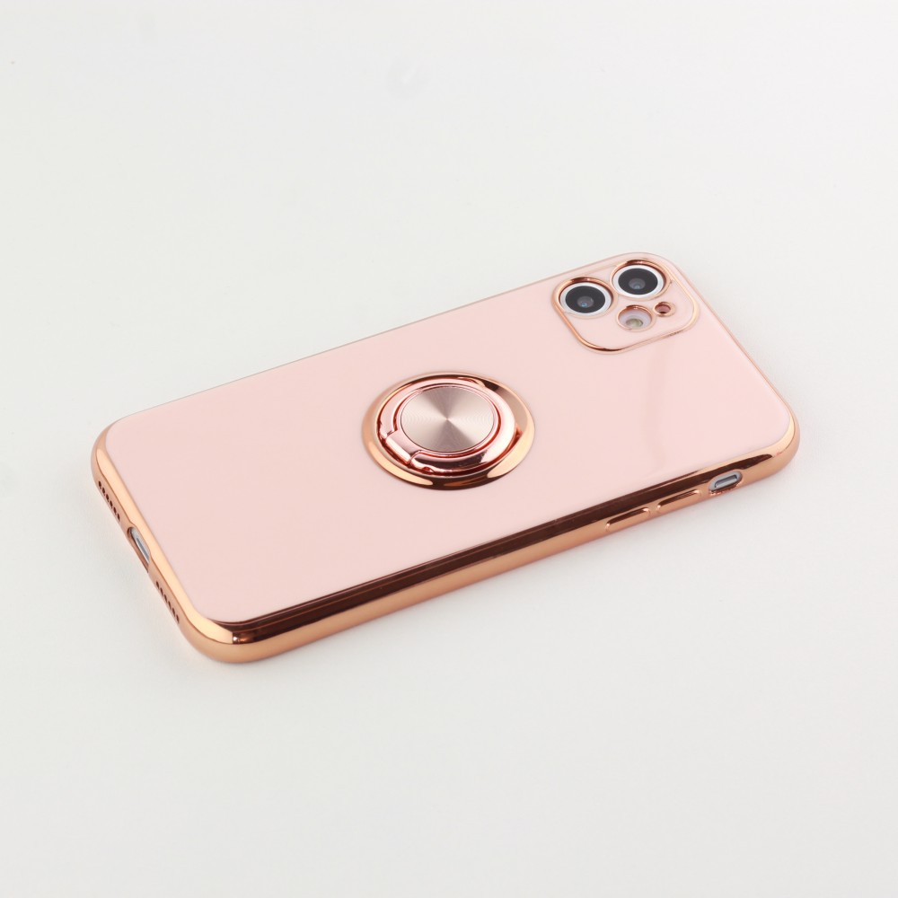 Hülle iPhone XR - Gummi Bronze mit Ring - Rosa