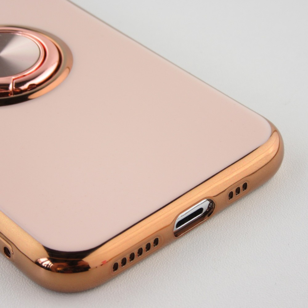 Hülle iPhone 11 - Gummi Bronze mit Ring - Rosa