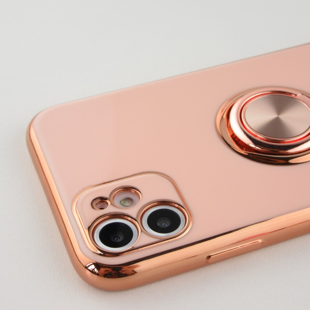 Hülle iPhone 11 - Gummi Bronze mit Ring - Rosa