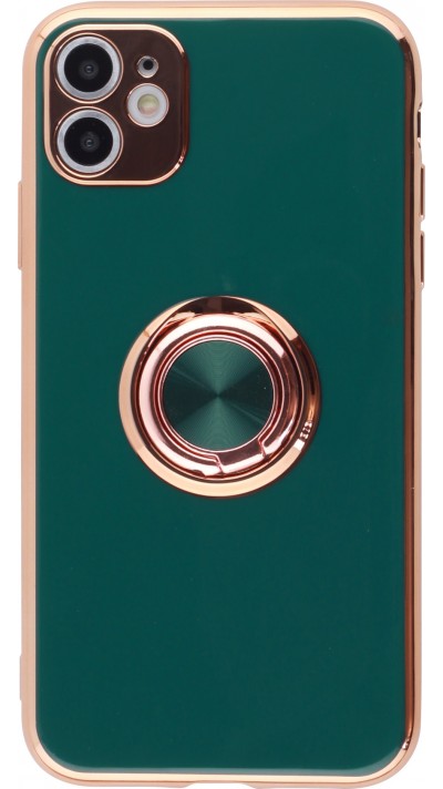 Hülle iPhone XR - Gummi Bronze mit Ring - Dunkelgrün