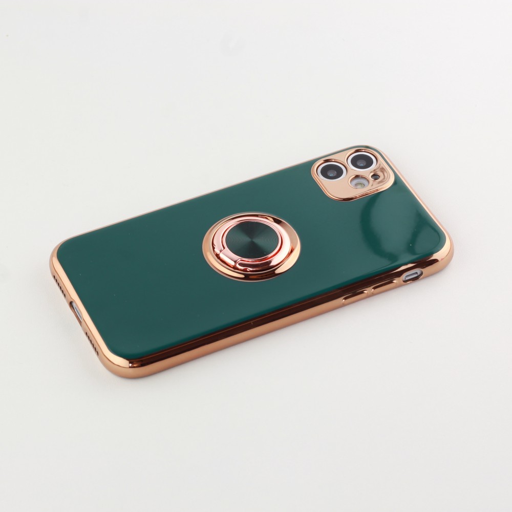 Coque iPhone 12 Pro Max - Gel Bronze avec anneau - Vert foncé