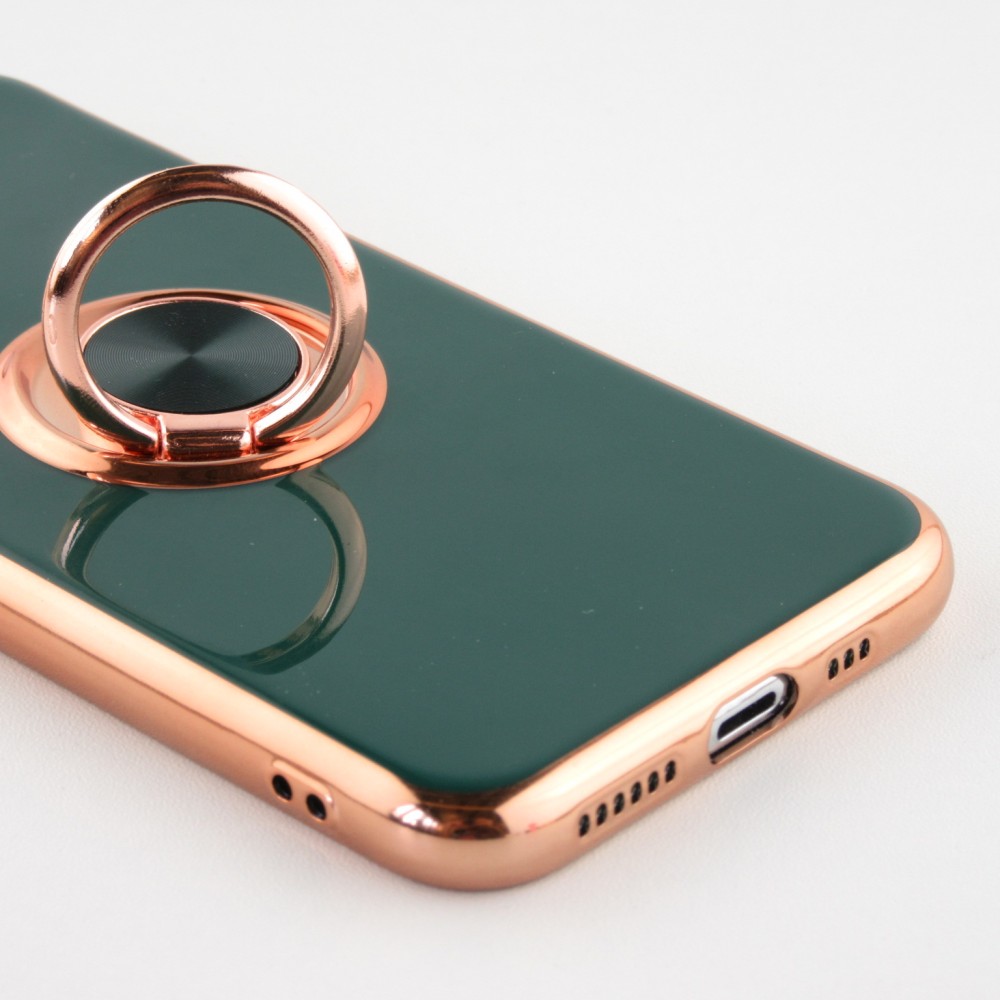 Hülle iPhone 12 - Gummi Bronze mit Ring - Dunkelgrün