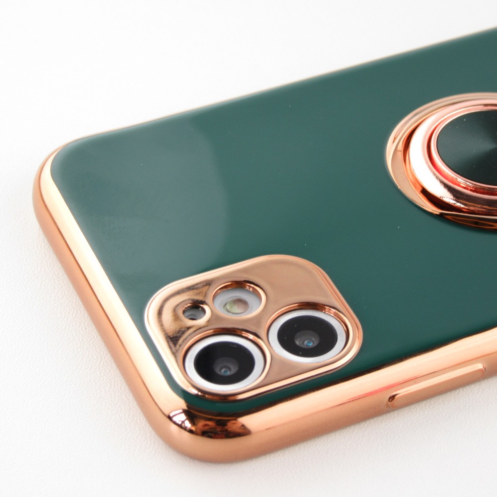 Hülle iPhone 12 - Gummi Bronze mit Ring - Dunkelgrün