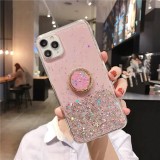 Coque iPhone 12 / 12 Pro - Gel paillettes argentées avec anneau - Rose