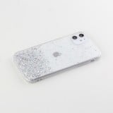 Coque iPhone 12 / 12 Pro - Gel paillettes argentées avec anneau - Transparent