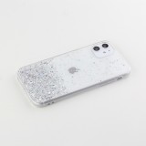 Coque iPhone 14 - Gel paillettes argentées avec anneau - Transparent