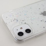 Coque Samsung Galaxy S21 5G - Gel paillettes argentées avec anneau - Transparent