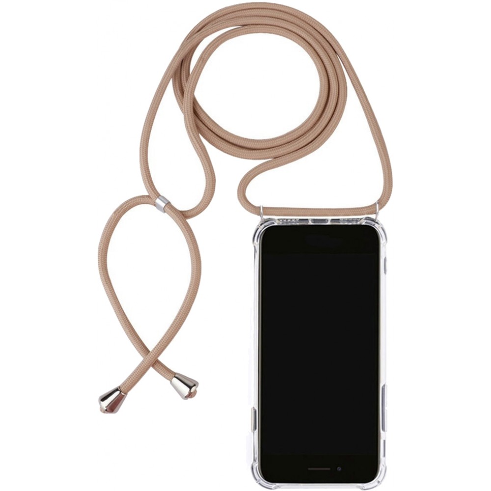 Hülle iPhone 14 - Gummi transparent mit Seil beige