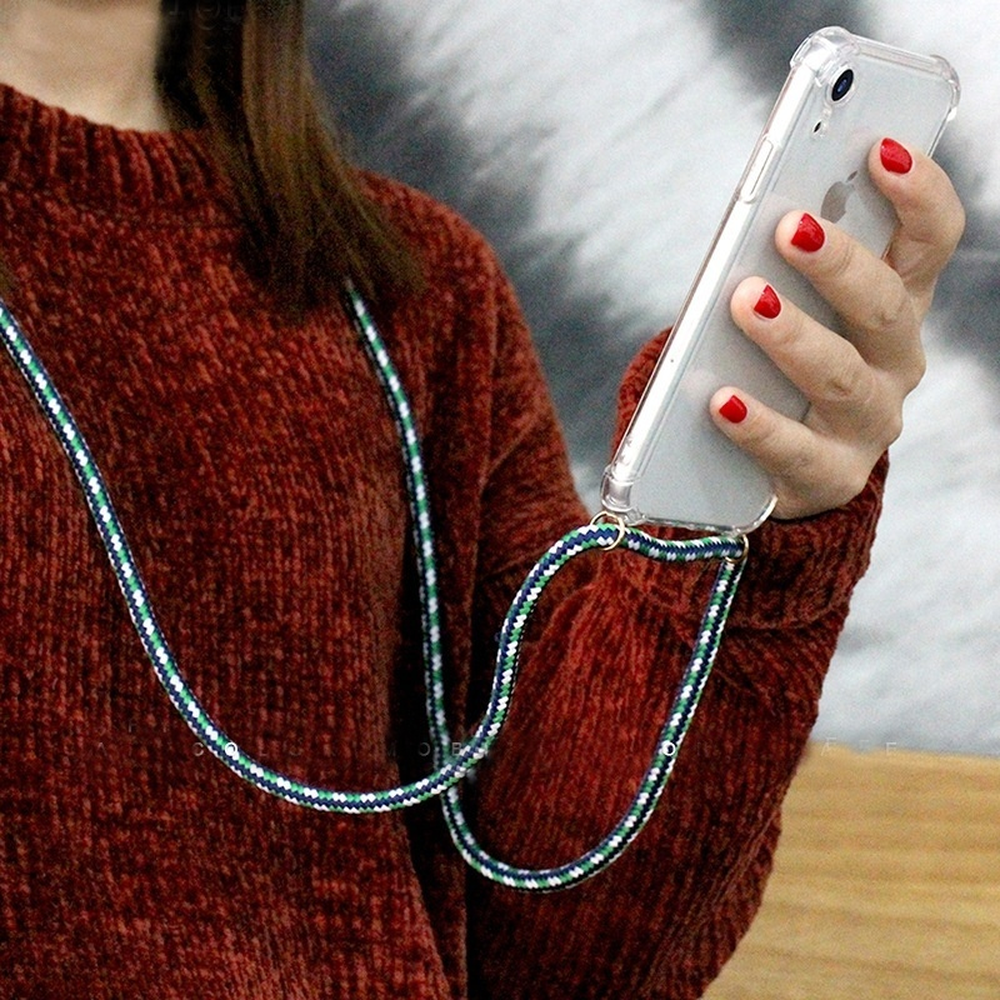 Hülle iPhone 12 / 12 Pro - Gummi transparent mit Seil beige