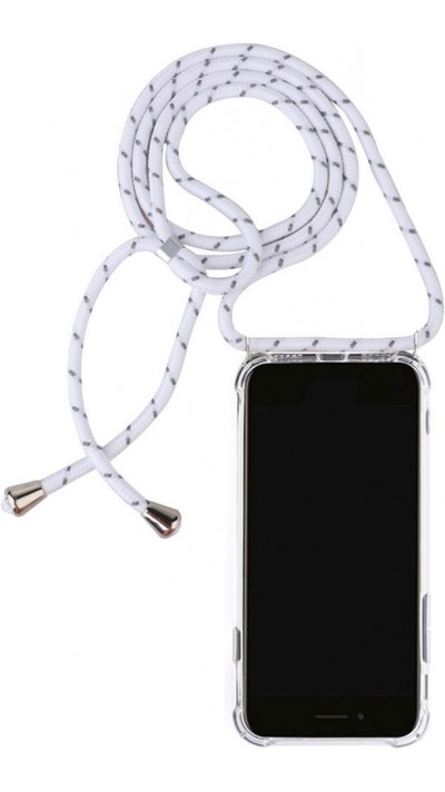 Coque iPhone 15 Plus - Gel transparent avec lacet - Blanc tacheté