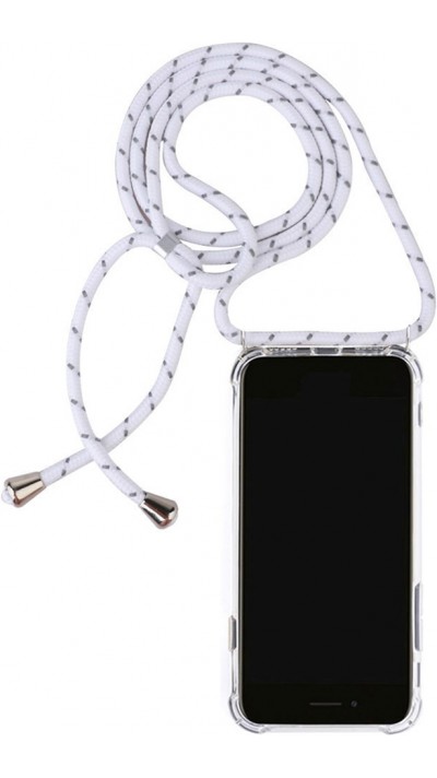 Coque iPhone 16e - Gel transparent avec lacet - Blanc tacheté