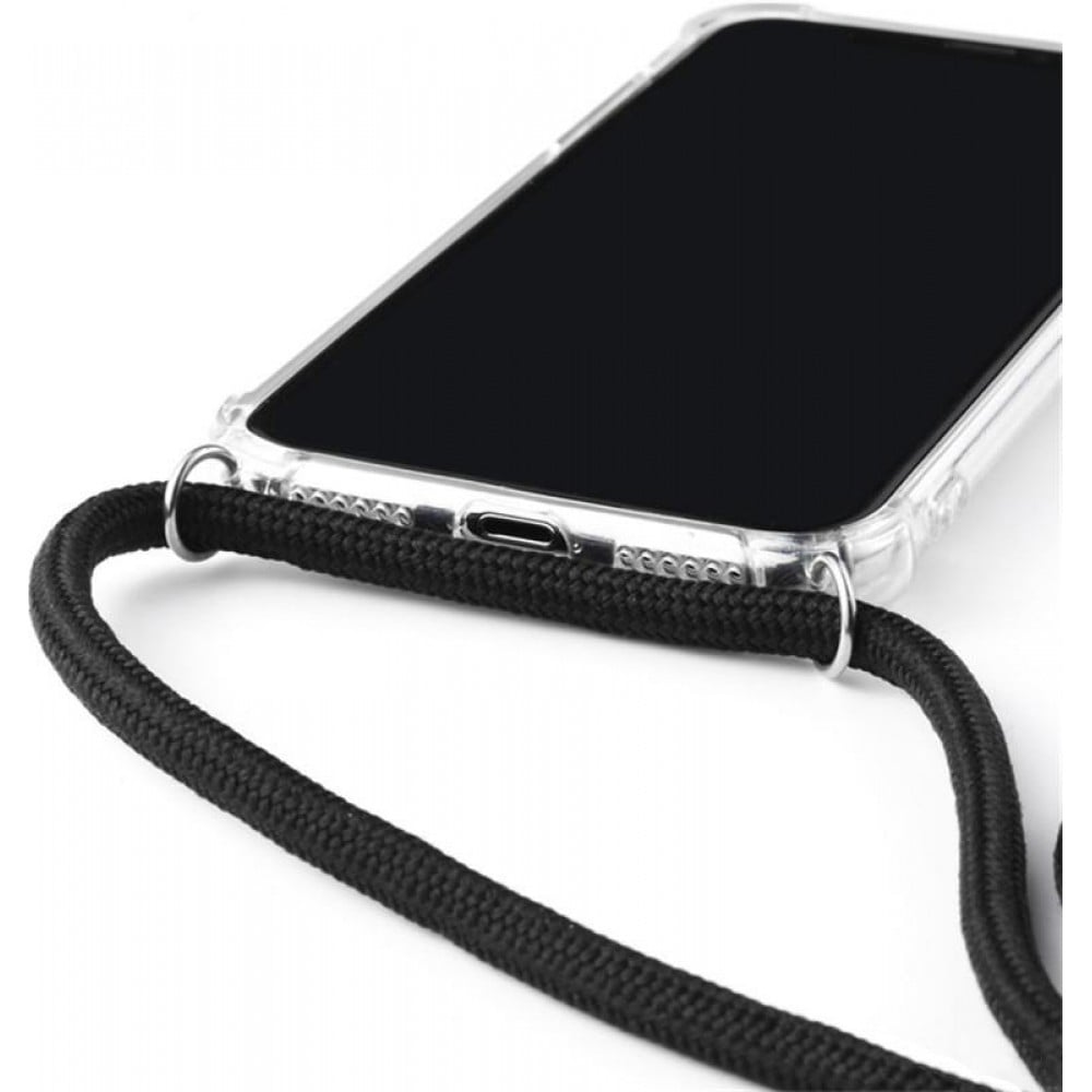 Coque Samsung iPhone 15 - Gel transparent avec lacet - Blanc / noir