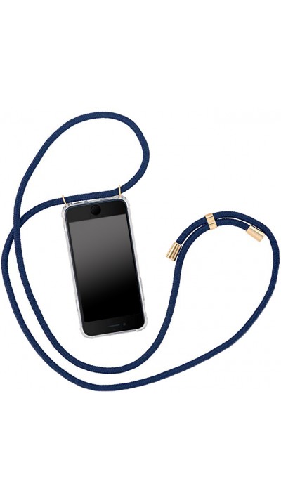 Coque iPhone 15 Plus - Gel transparent avec lacet - Bleu