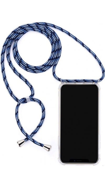 Coque iPhone 15 Plus - Gel transparent avec lacet bleu tacheté