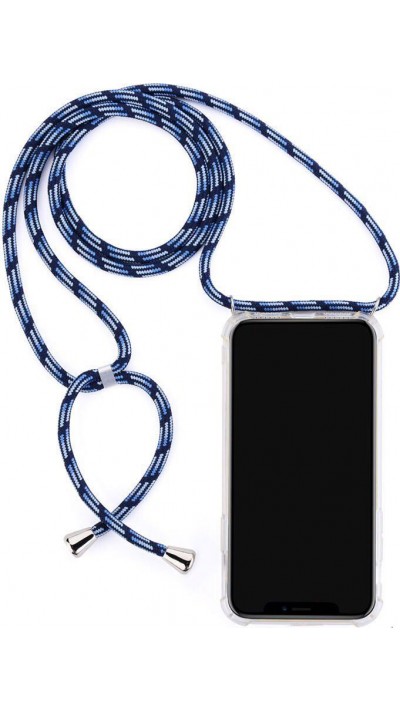 Coque iPhone 15 Plus - Gel transparent avec lacet bleu tacheté