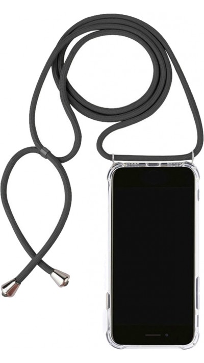 Coque iPhone 16e - Gel transparent avec lacet - Gris