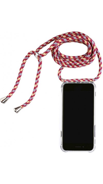 Coque iPhone 15 Plus - Gel transparent avec lacet or - Rouge