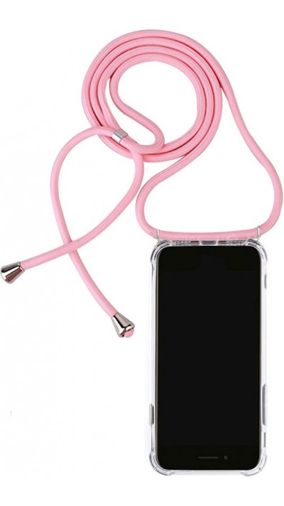 Coque iPhone 16e - Gel transparent avec lacet - Rose