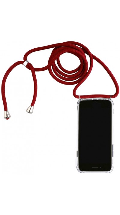 Coque iPhone 15 Plus - Gel transparent avec lacet - Rouge