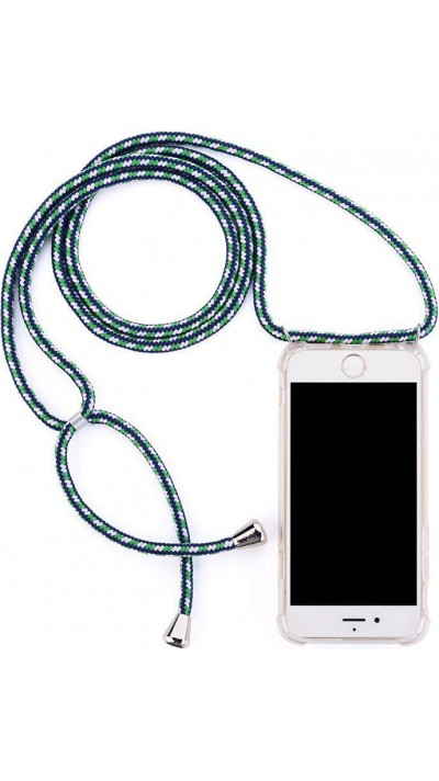 Coque iPhone 15 Plus - Gel transparent avec lacet vert - Bleu
