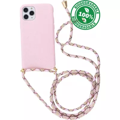 Hülle iPhone 11 Pro Max - Bio Eco-Friendly Vegan mit Handykette Necklace - Rosa