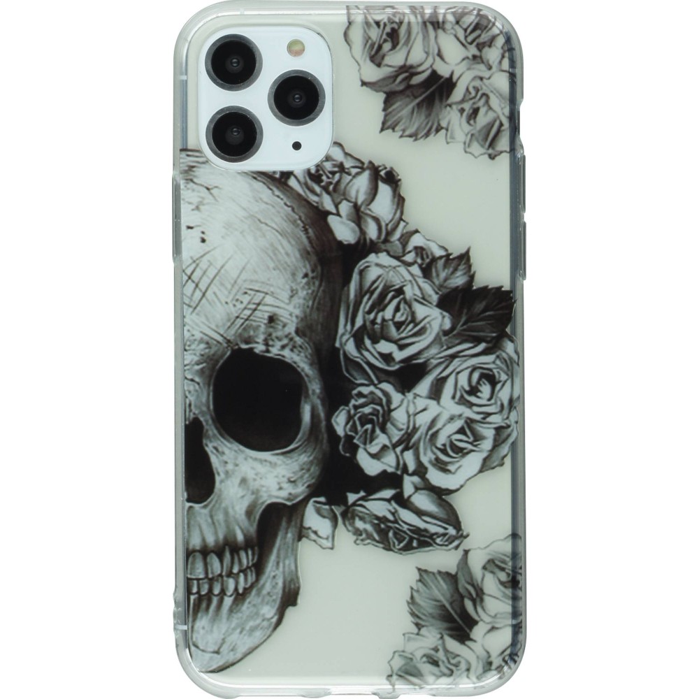Coque iPhone 11 Pro Max - Clear crâne roses