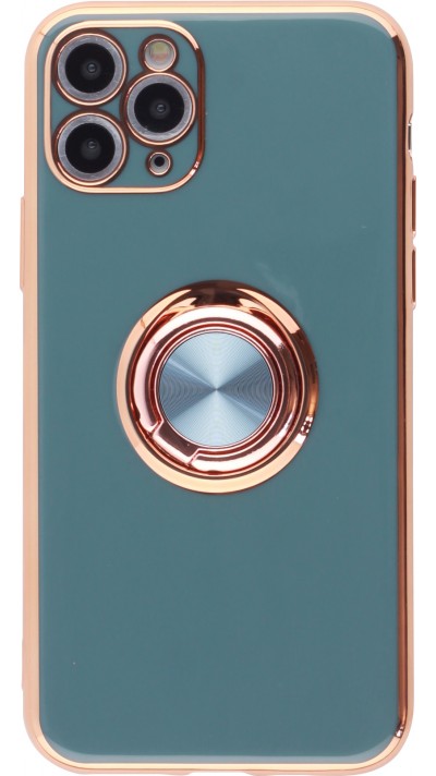 Coque iPhone 11 Pro Max - Gel Bronze avec anneau gris - Vert