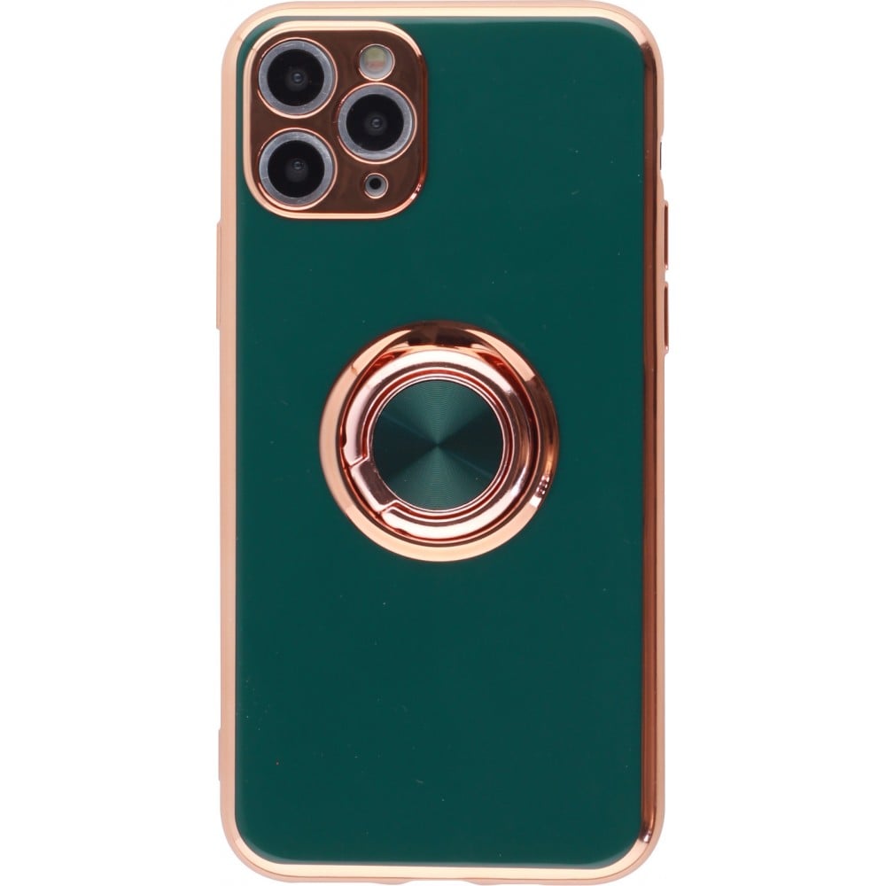 Coque iPhone 11 Pro Max - Gel Bronze avec anneau - Vert foncé