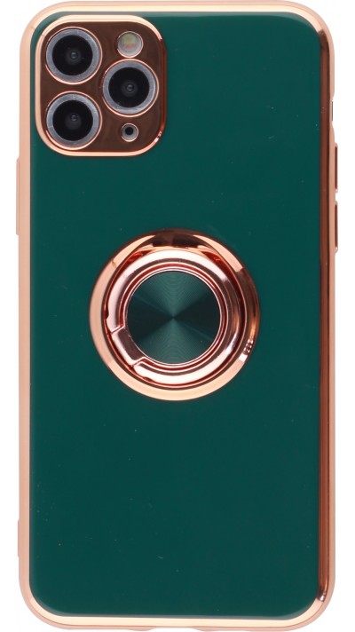 Coque iPhone 11 Pro - Gel Bronze avec anneau - Vert foncé