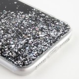 Hülle iPhone 11 Pro - Gummi silberner Pailletten mit Ring - Schwarz