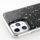 Hülle iPhone 11 Pro - Gummi silberner Pailletten mit Ring - Schwarz