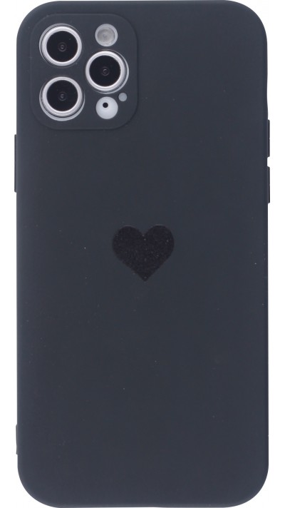 Coque iPhone 12 Pro Max - Silicone Mat Coeur - Noir