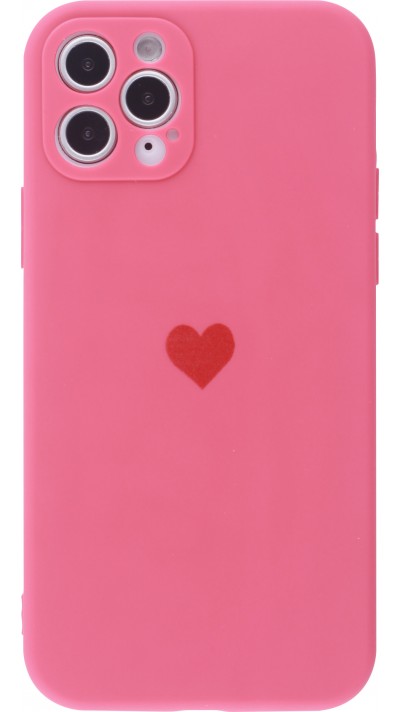 Coque iPhone 12 Pro - Silicone Mat Coeur - Rose