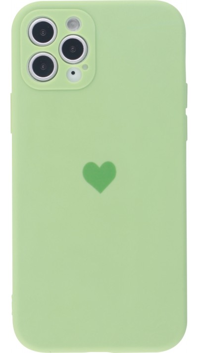 Coque iPhone 12 Pro - Silicone Mat Coeur vert clair