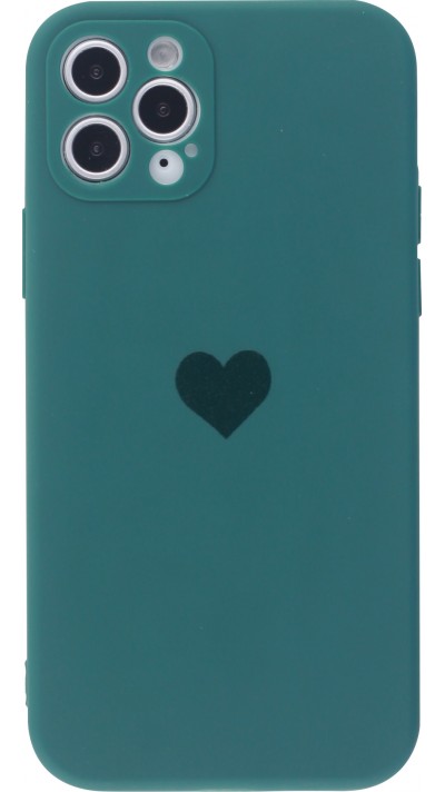 Coque iPhone 12 Pro - Silicone Mat Coeur - Vert foncé