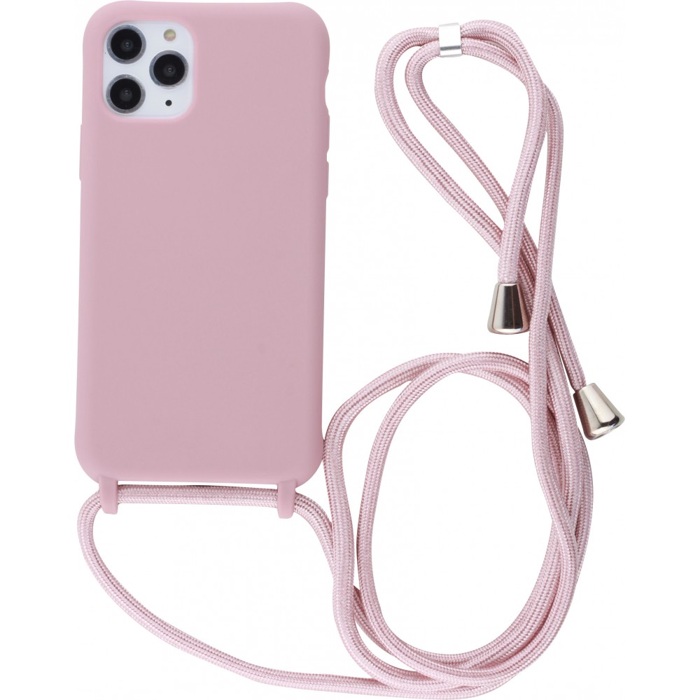 Coque iPhone 11 Pro - Silicone Mat avec lacet rose pâle