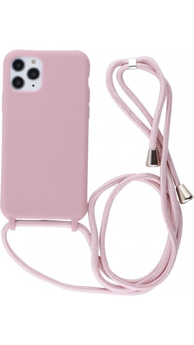 Coque iPhone 11 Pro - Silicone Mat avec lacet rose pâle