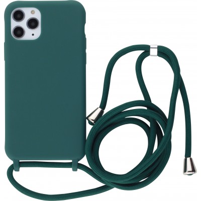 Coque iPhone 11 Pro - Silicone Mat avec lacet - Vert foncé