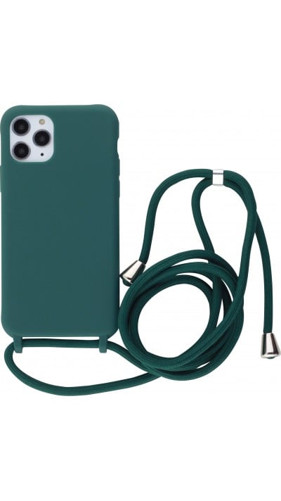 Coque iPhone 11 Pro - Silicone Mat avec lacet - Vert foncé