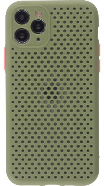 Coque iPhone 11 Pro Max - Silicone Mat avec trous vert kaki